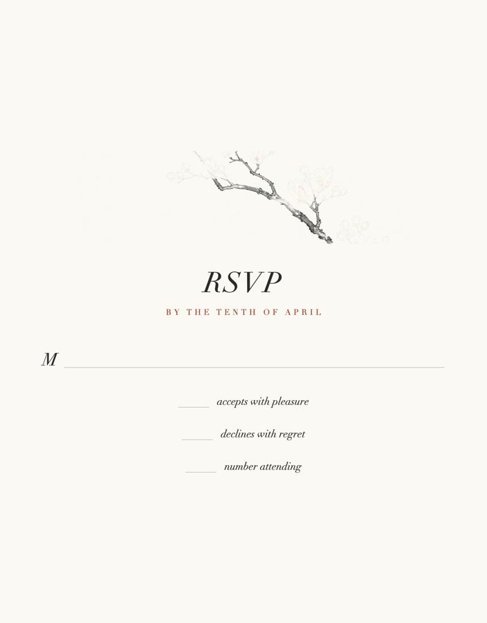 RSVP card, 4.25 by 5.5 inches