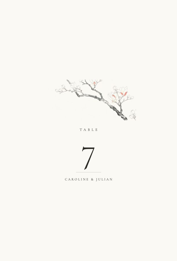 Table number, 4 by 6 inches